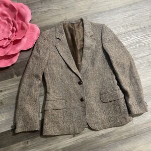 Vintage HARRIS TWEED Herringbone Blazer Womens Sz S 100% Scottish Wool Academia